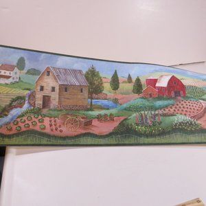 Farm w Rolling Hills Wallpaper Sample 130" long Scalloped edge optional